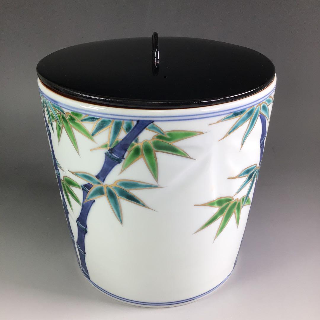 Ｒ１０　水指　『平安　林秀峰造』『金彩彩竹文』『一重口水指』　共箱　茶道具