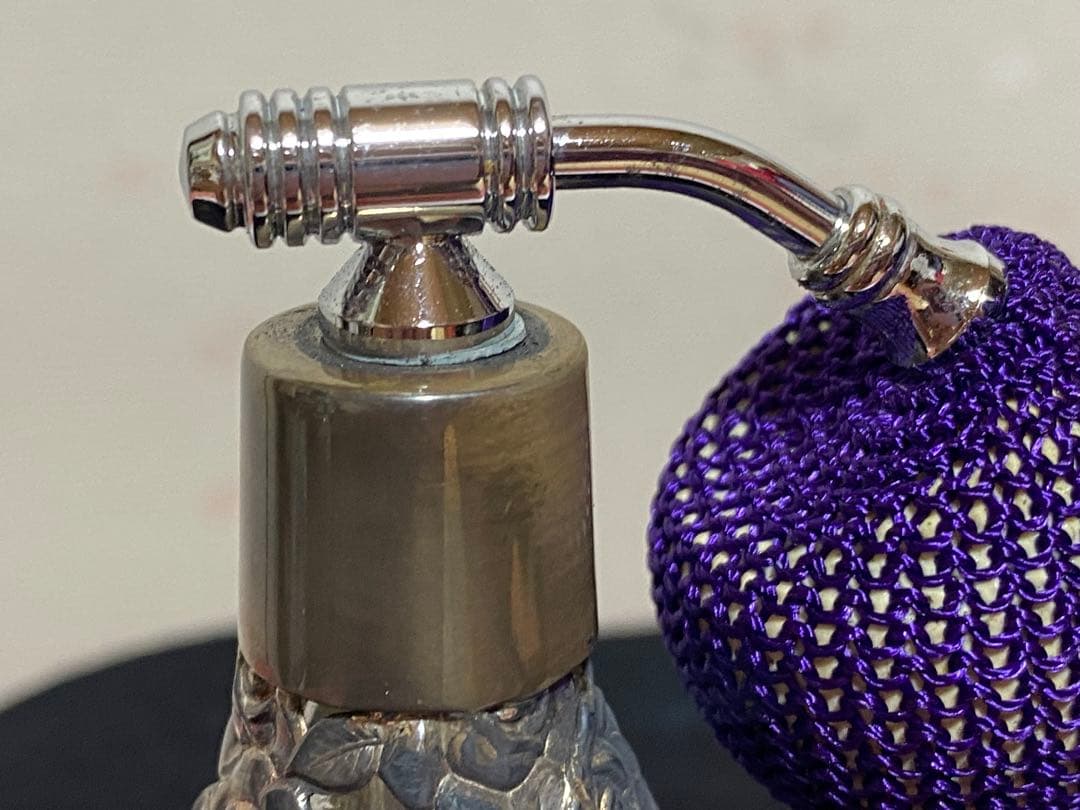 ♦銀製 ガラス 薔薇文様 透かし彫り 被せ 香水瓶 アールヌーボー様式 骨董品