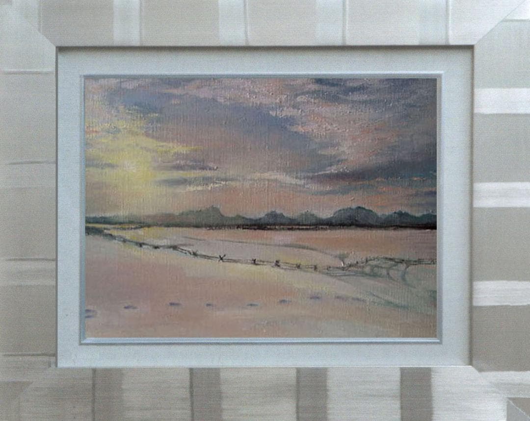 油絵 菅家令子 絵 絵画 インテリア 額付(白) F6-030707 雪 朝夕陽