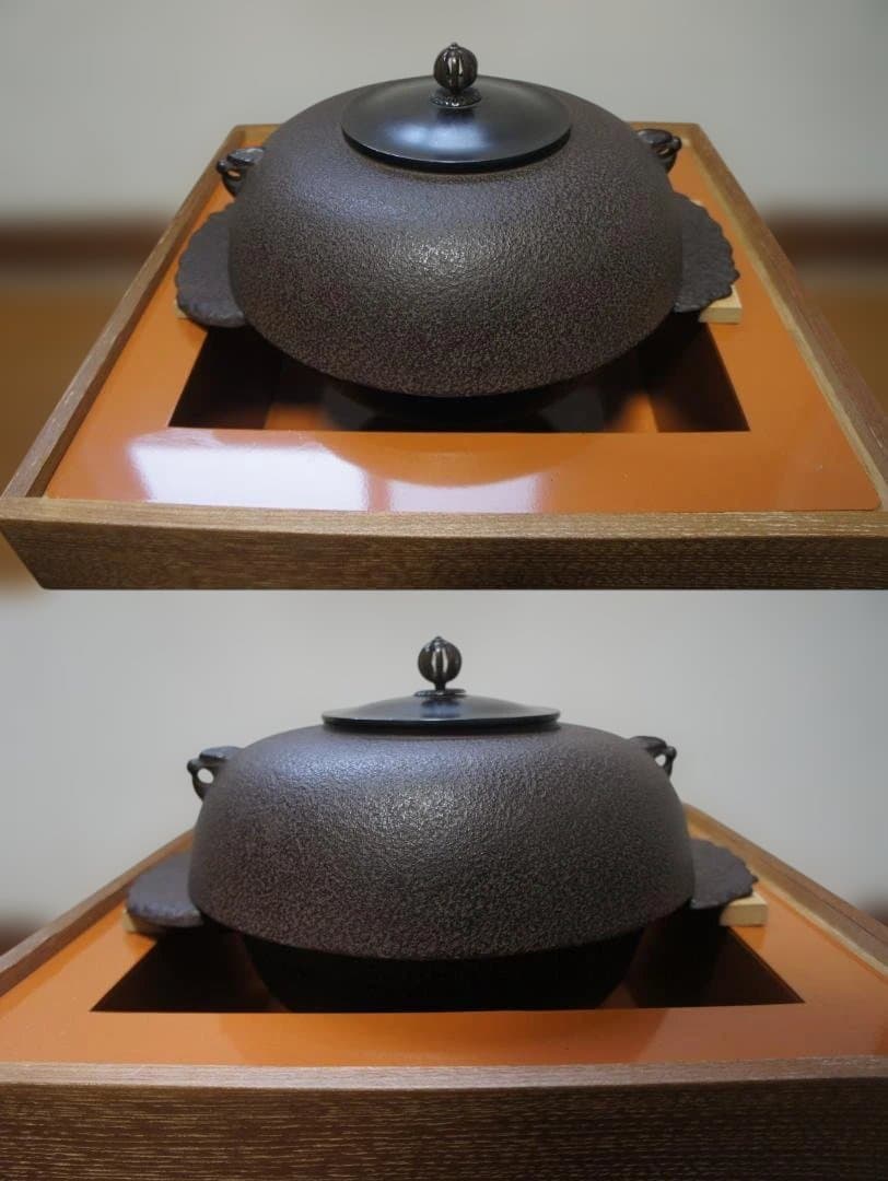 ☆桑色置炉 在銘裏甲釜 裏釜 替え蓋 釜鐶 置炉用600w炭型電熱器 送料込み