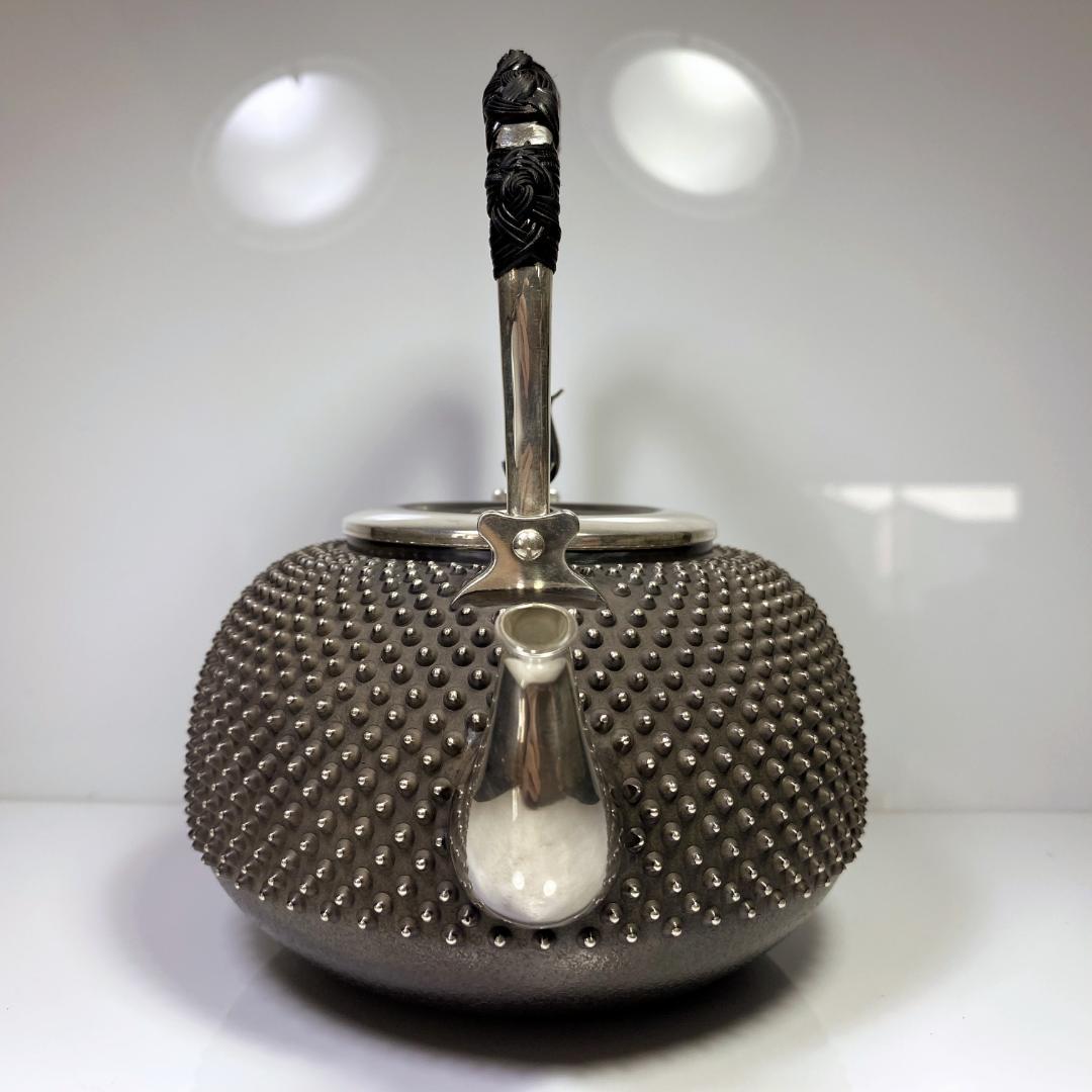 純銀製 光南 霰打出 湯沸 蕾摘 薬缶 銀瓶 煎茶道具 箱付