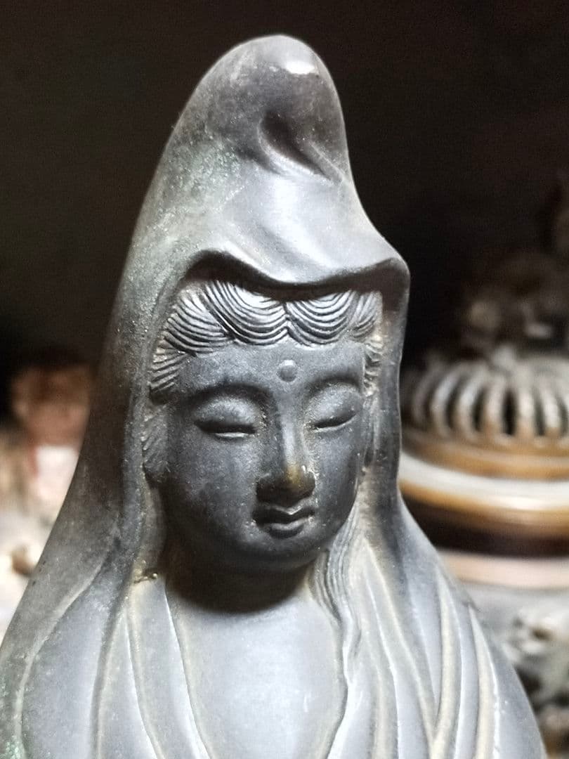 ♥☆彡　とても古い　銅製　観音像　立像　２　観音様　仏像　骨董　中国　レトロ
