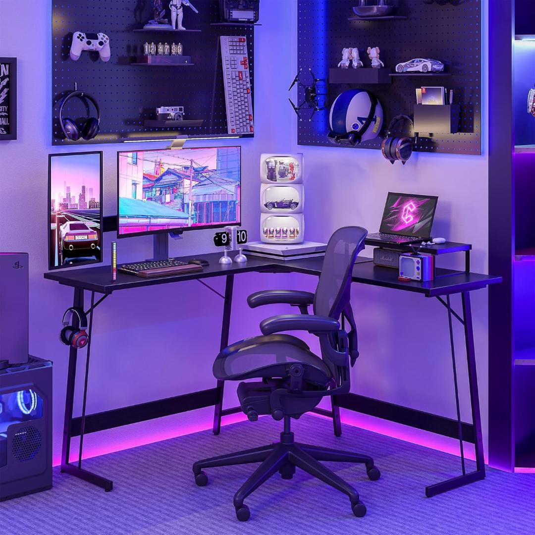 L字デスク 幅120cm*120cm ゲーミングデスク モニター台付き