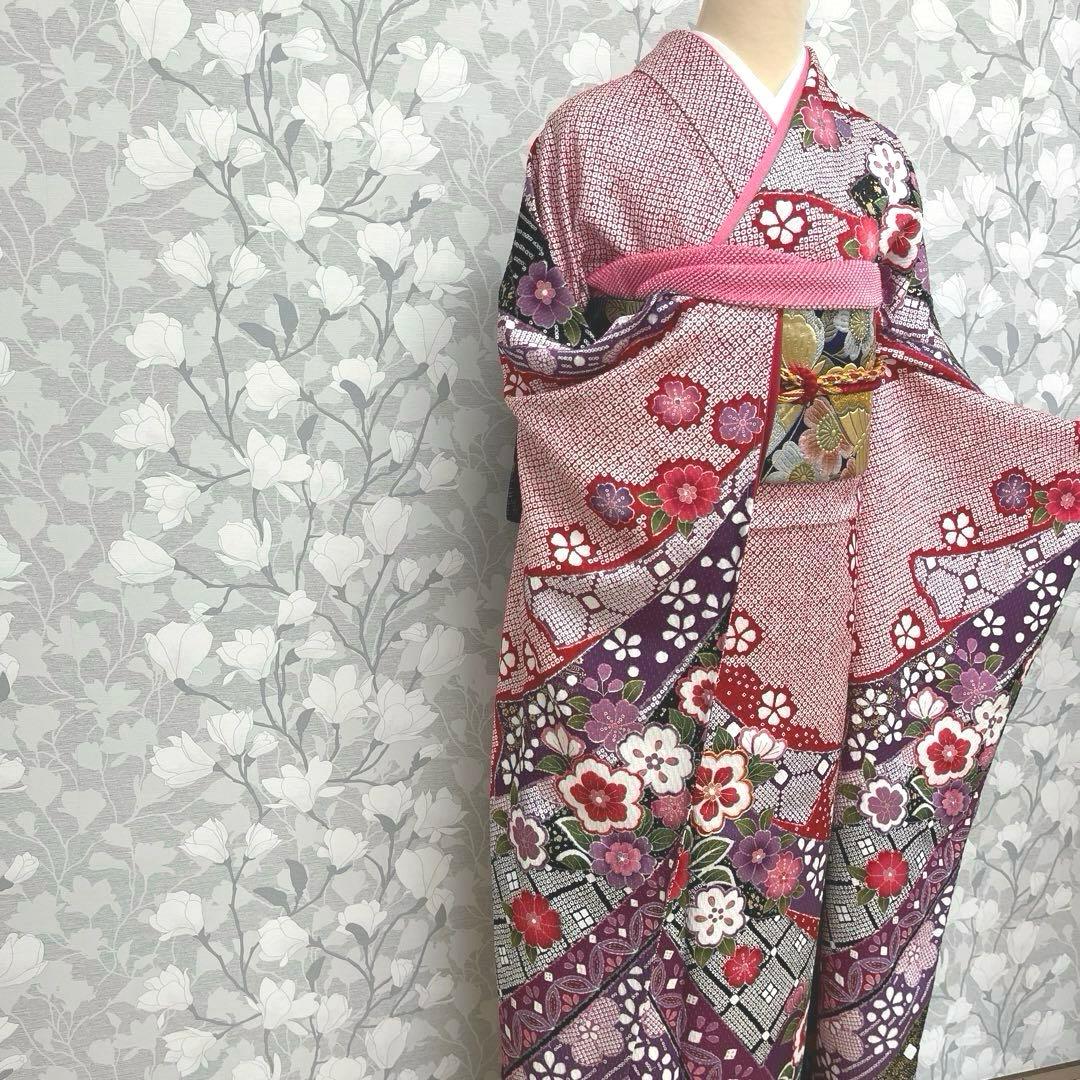 正絹 振袖 長襦袢セット古典柄熨斗模様トールサイズ