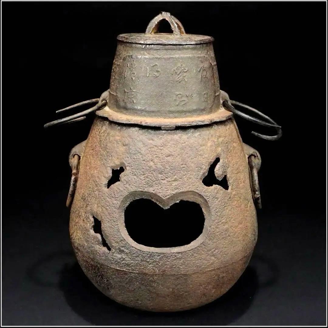 【ウラン】時代 古鉄 風炉 桧垣風炉 窶風炉 漢詩茶飯釜 替蓋付 煎茶道具