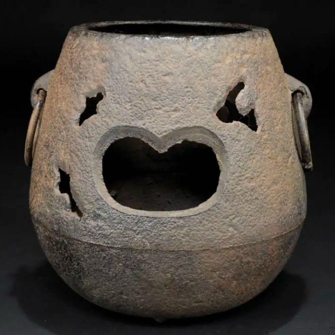 【ウラン】時代 古鉄 風炉 桧垣風炉 窶風炉 漢詩茶飯釜 替蓋付 煎茶道具