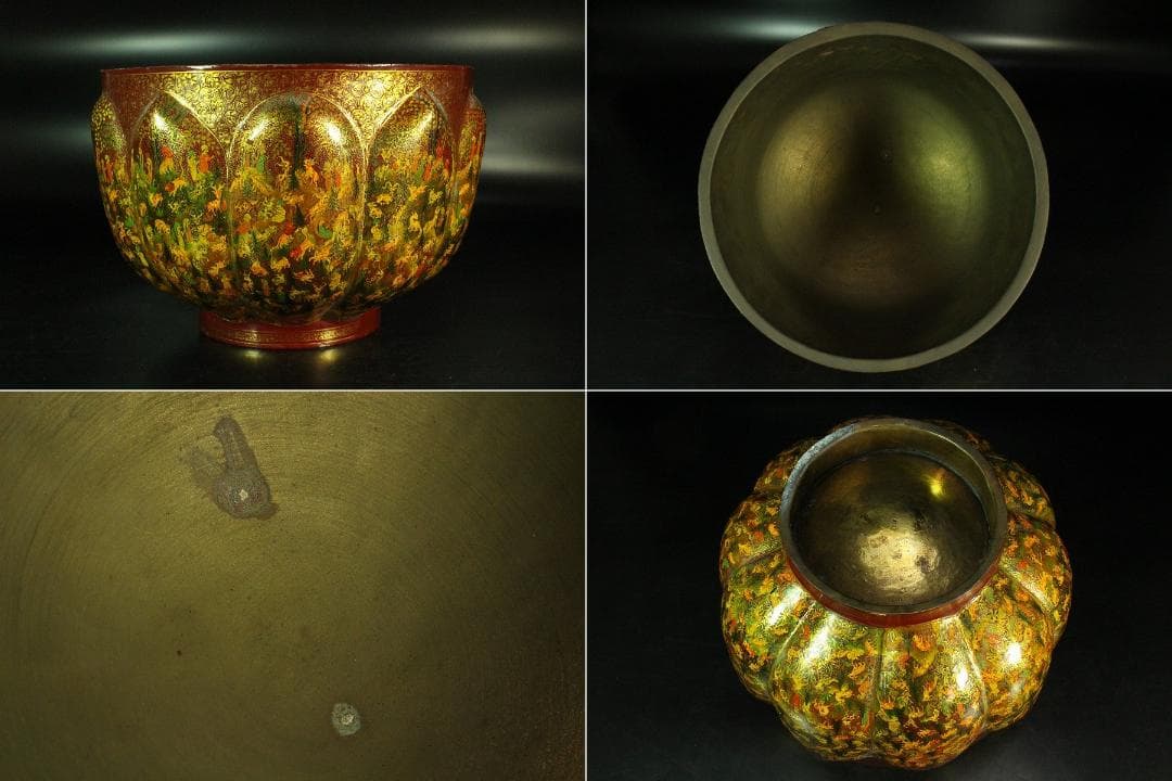 橿原國 細密狩猟更紗紋 変円形 鉢 手描き彩色 作家物 共箱(K-A755)