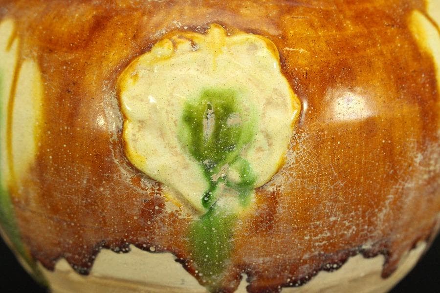 中国美術 唐三彩 蓋壷 高19cm(LC153)