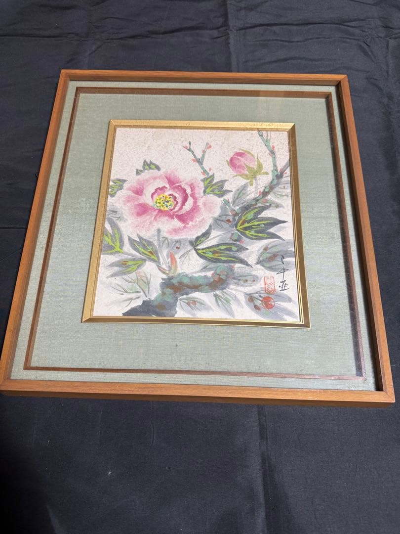 【残り1点、早い者勝ち】花の日本画 木製額装