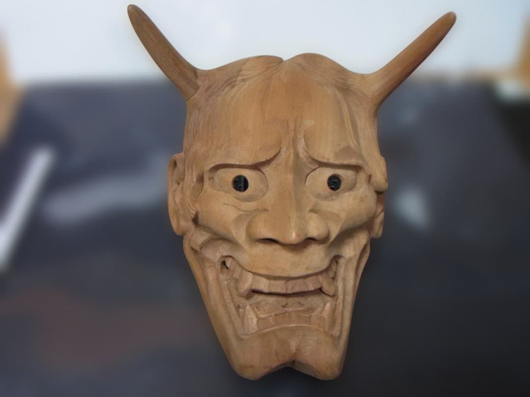 木製 般若の面 約25cm