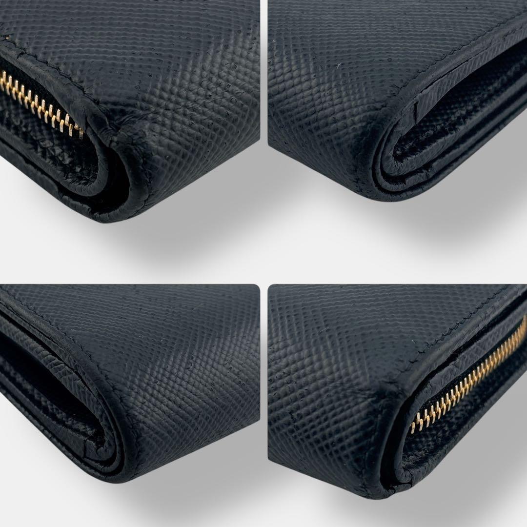 美品 プラダ 二つ折り財布 コンパクト サフィアーノレザー ロゴ 1ML018