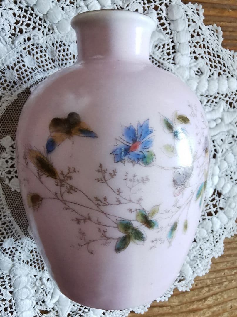 追加参照画像☘アンティーク 手描き山野草 ペールピンク 化粧水・オイル陶器ボトル