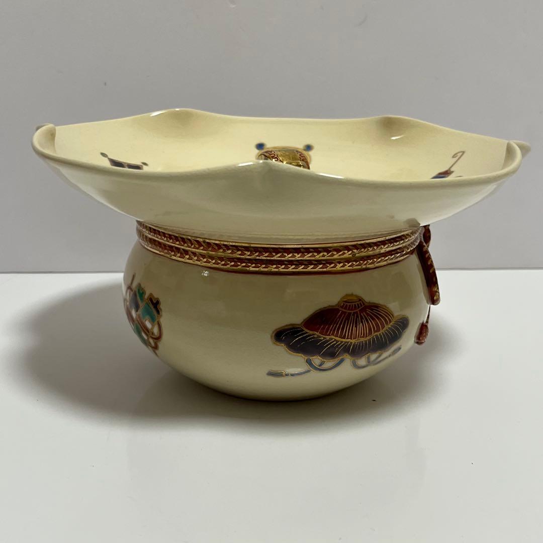 水指 橋本城岳作 色絵宝文 砂金袋水指 共箱 茶道具