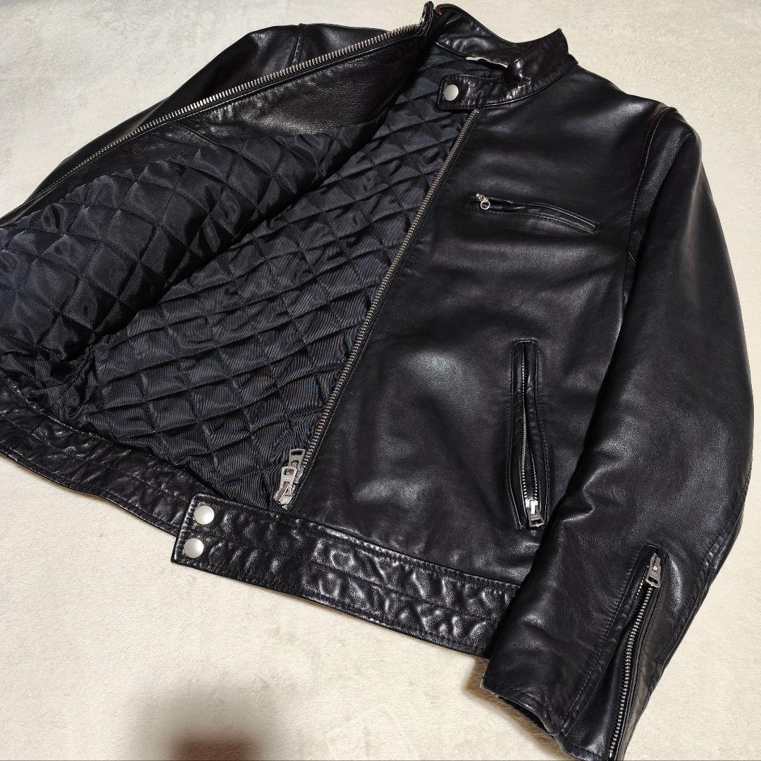 美品【 SHIPS 】 ✦ シップス ラム レザー ライダース ジャケット 黒