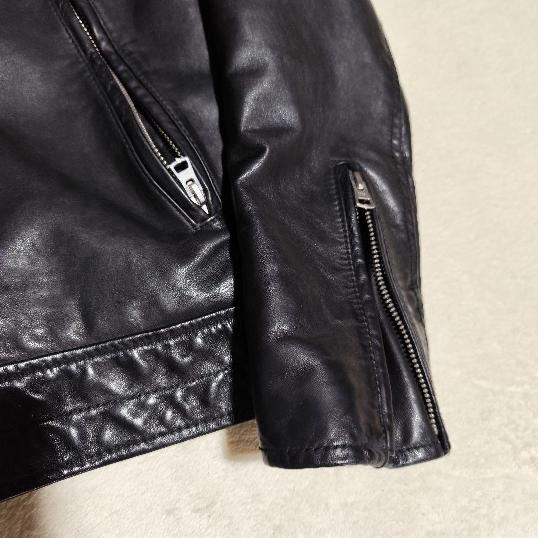 美品【 SHIPS 】 ✦ シップス ラム レザー ライダース ジャケット 黒