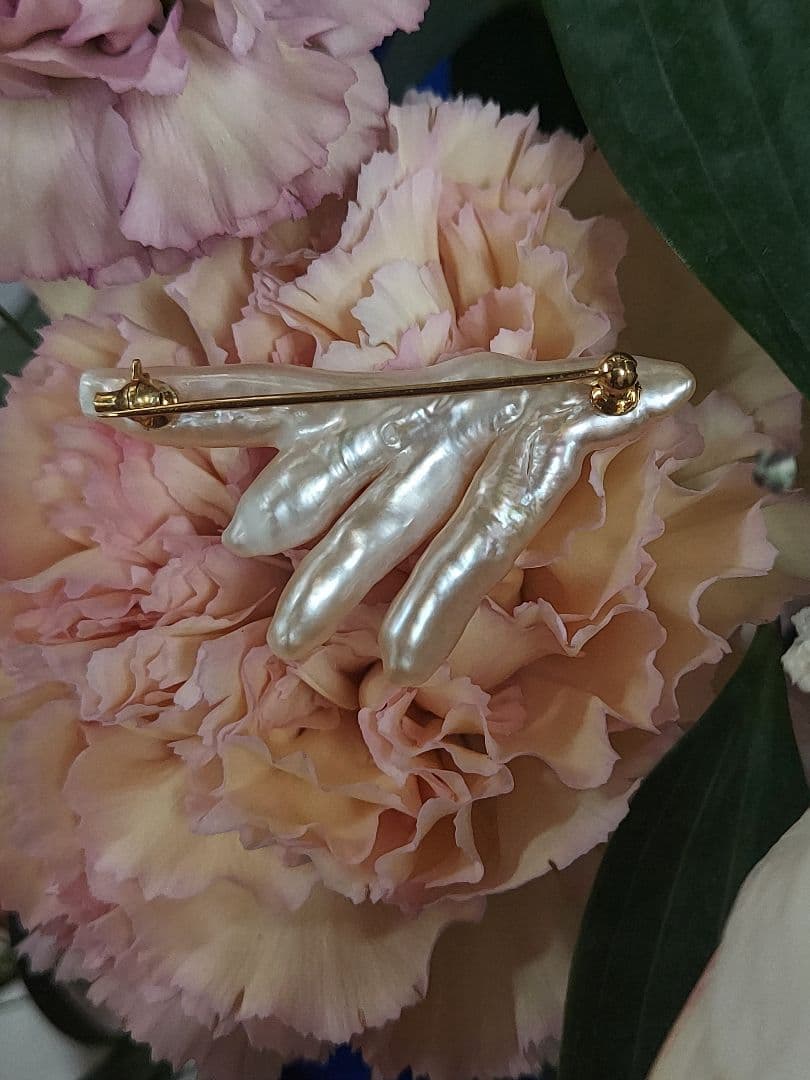 新品　k18　バロック　オレンジ淡水真珠　ブローチ　限定品