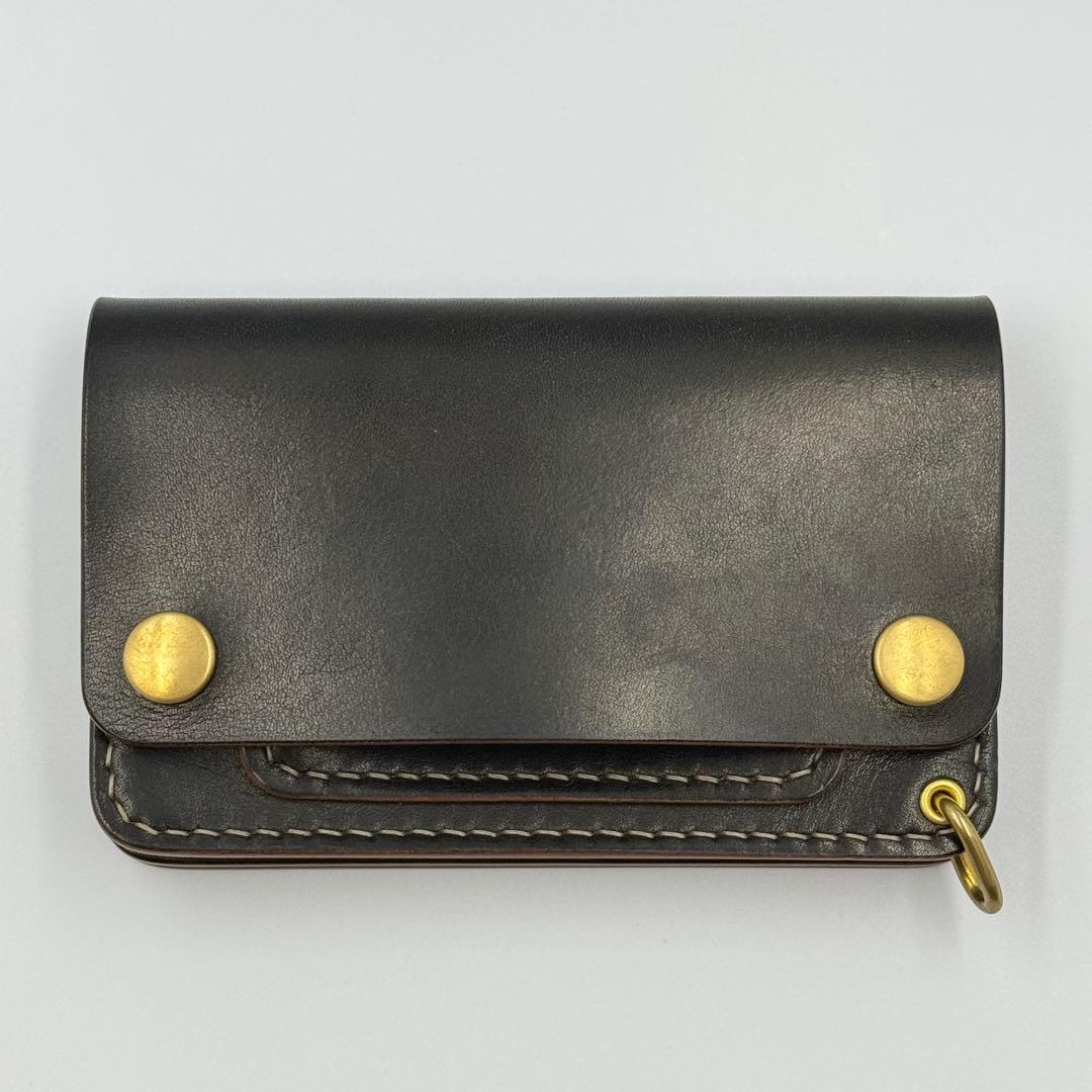 ミドルトラッカーウォレット(ブラック)茶芯　サドルレザー　タロンジッパー　手縫い