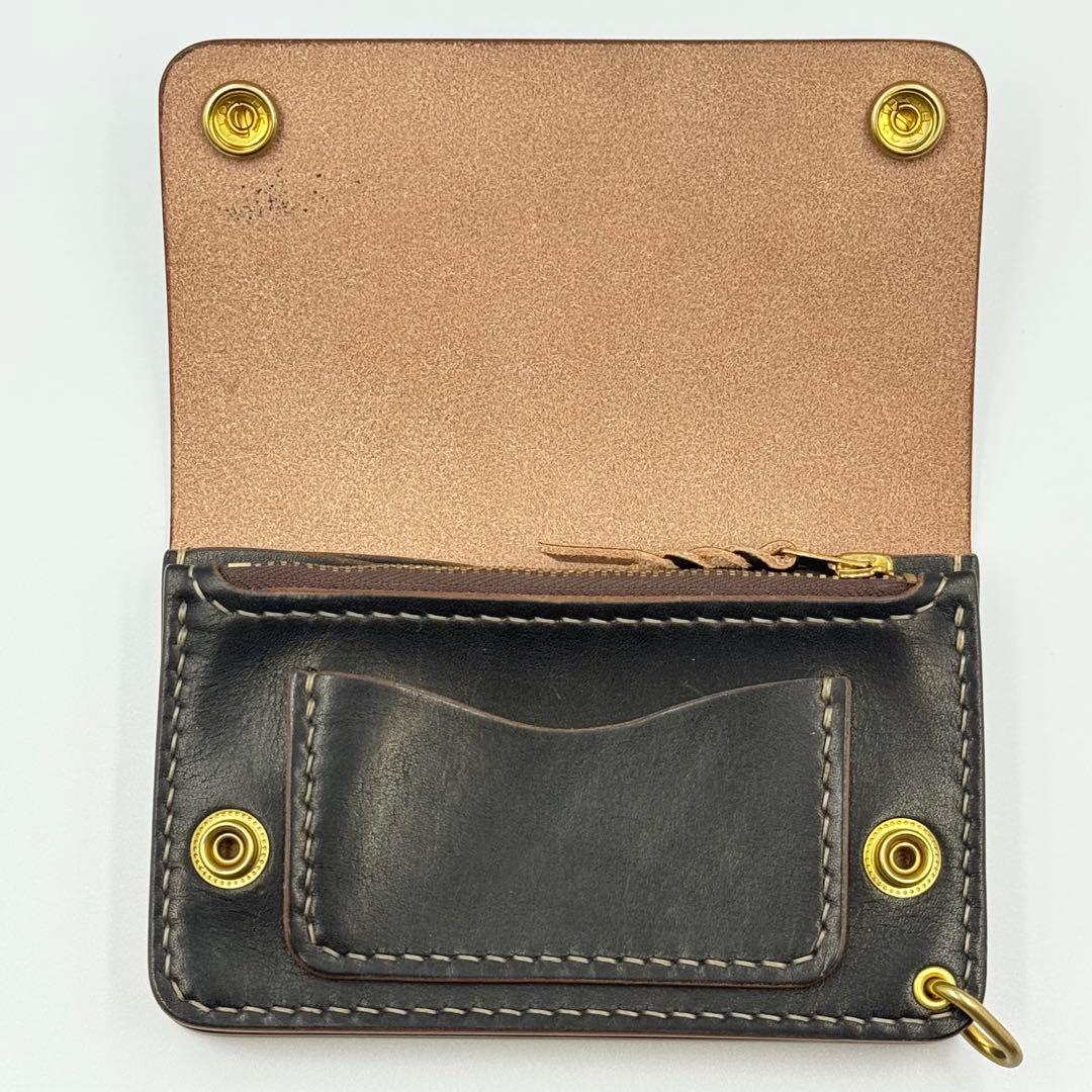 ミドルトラッカーウォレット(ブラック)茶芯　サドルレザー　タロンジッパー　手縫い