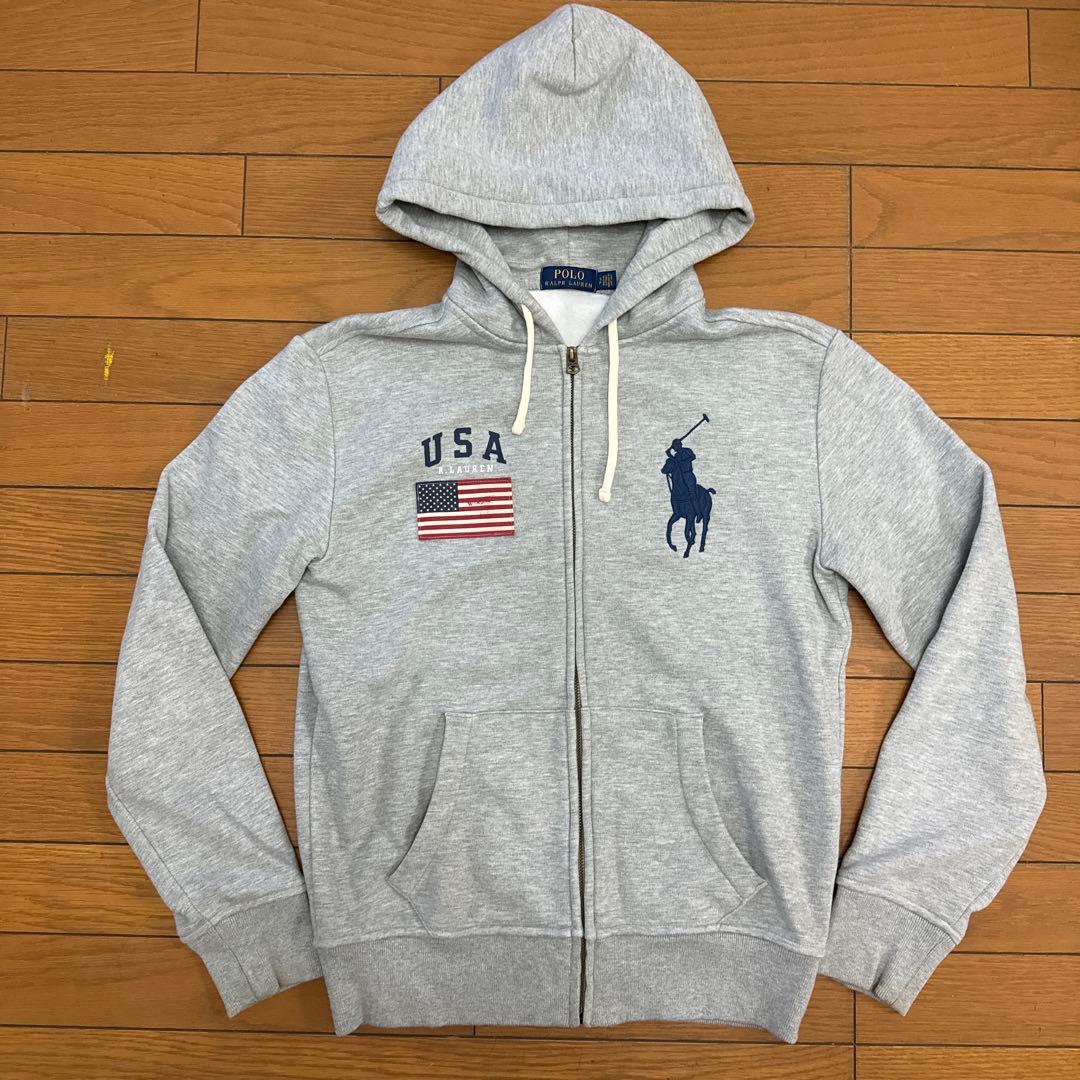 Polo Ralph Lauren グレー フルジップパーカー ビッグポニー S