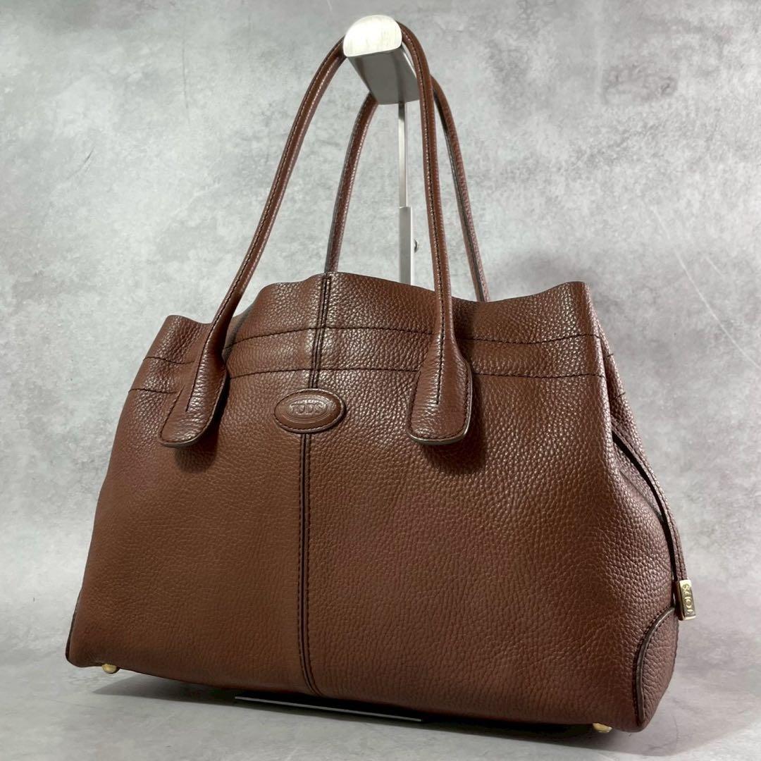 【美品 人気モデル】トッズ ハンド Dバッグ ロゴ レザー 本革 ブラウン 金具