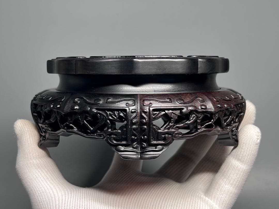 未使用 中国美術 唐木 紫檀 木製 花台 香炉台 台座 置物台 木彫 飾り台