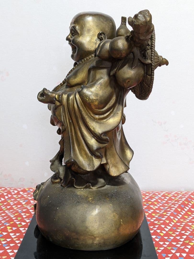 ⭐️中国銅器 仏像 布袋像 縁起置物 唐金 宣徳銅 桃 瓢箪 招運 銅製 骨董品