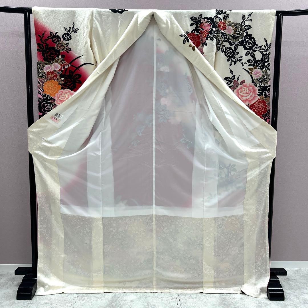 《美品》振袖　単品 A No.403 白赤ラメ　中振袖150〜160cm