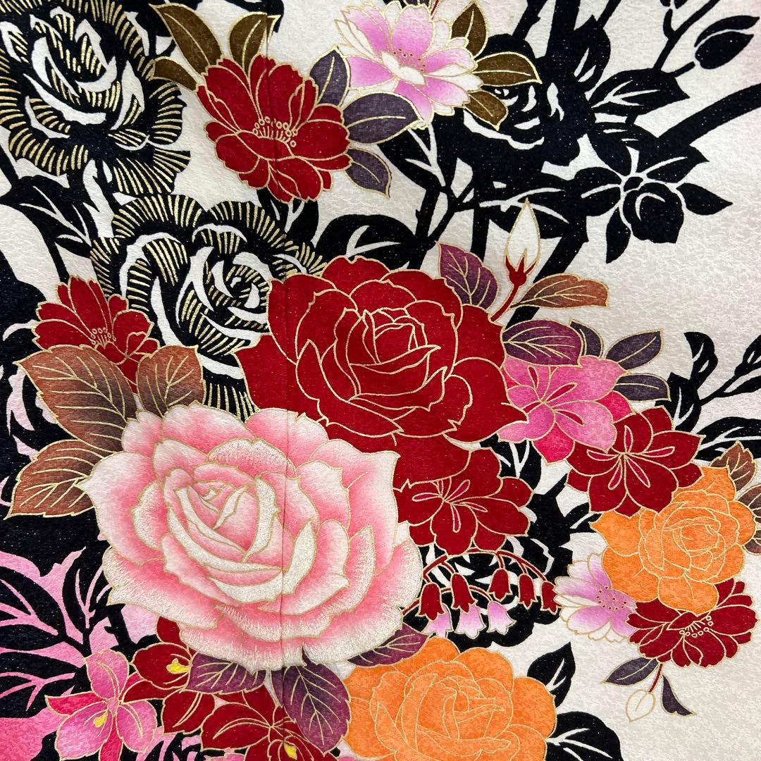 《美品》振袖　単品 A No.403 白赤ラメ　中振袖150〜160cm