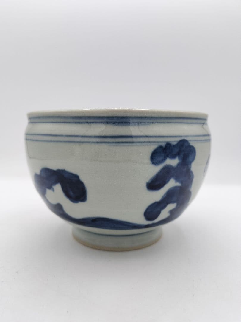 c444 建水 五角形 染付 桜川 水野菊晃 木箱 茶道具 古物