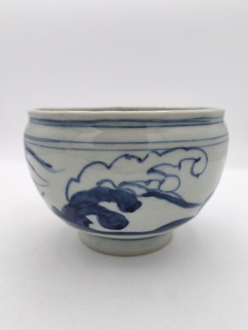 c444 建水 五角形 染付 桜川 水野菊晃 木箱 茶道具 古物