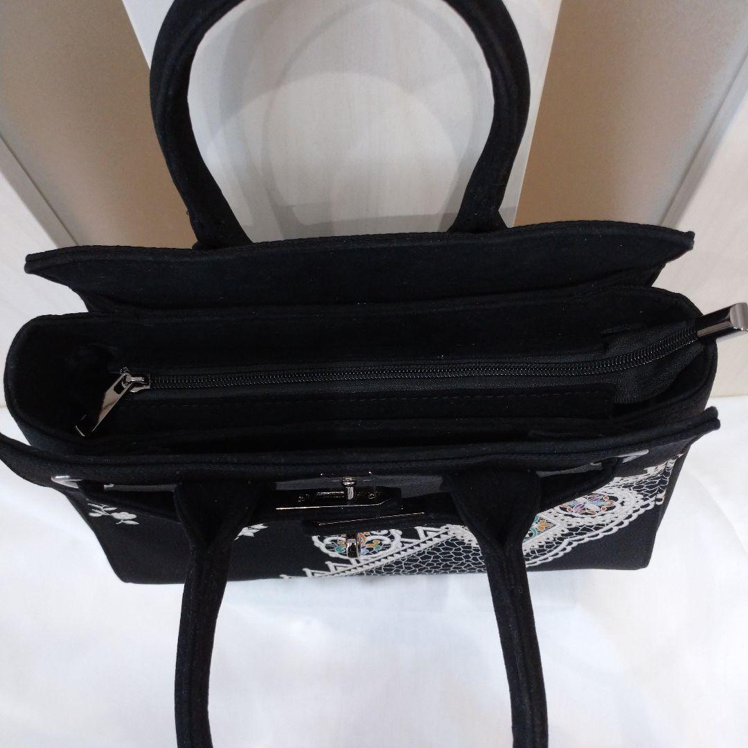 OKAJIMA 岡重 ハンドバッグ 鞄 手提げ 刺繍 黒 和装