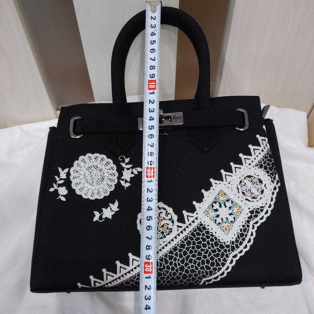 OKAJIMA 岡重 ハンドバッグ 鞄 手提げ 刺繍 黒 和装