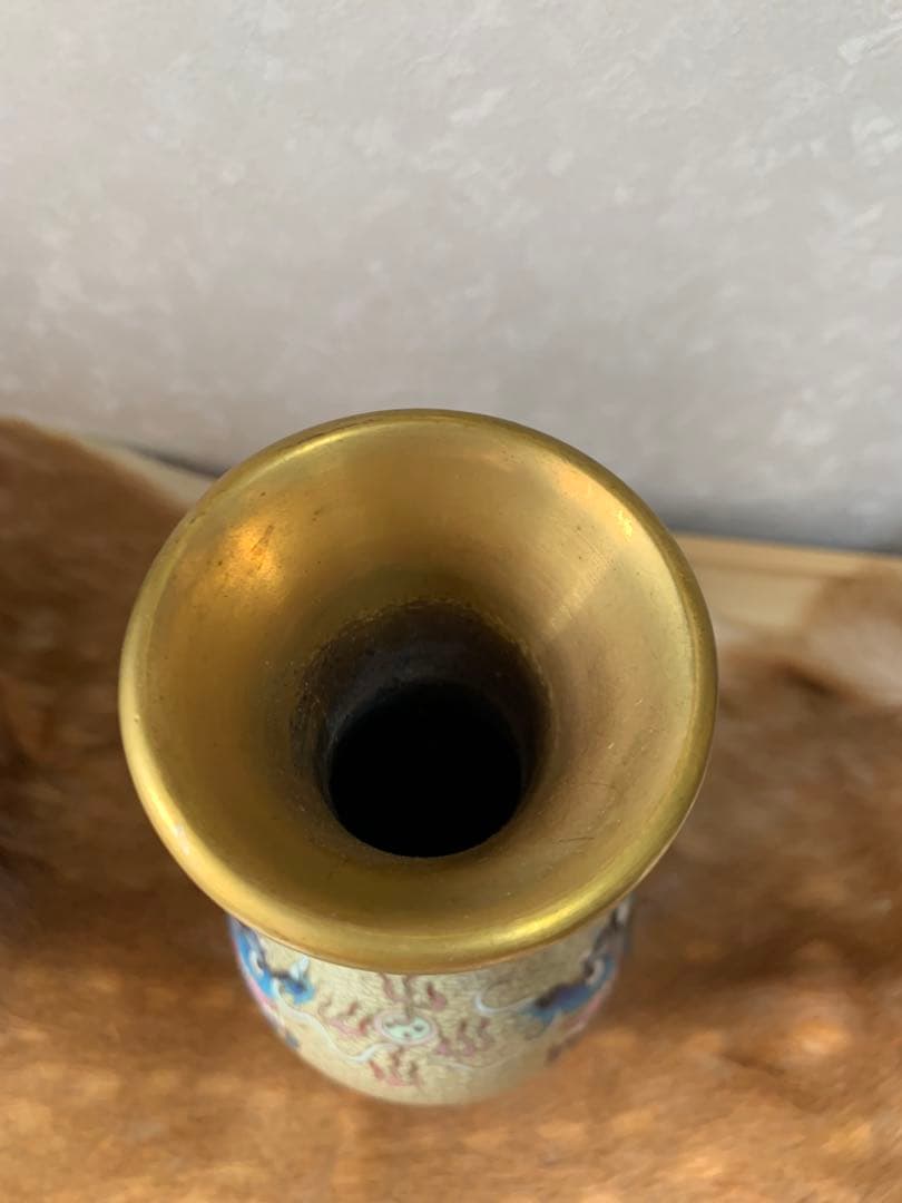 中国美術 民国期 七宝 龍紋花瓶 唐物 古銅 細密細工 古美術品