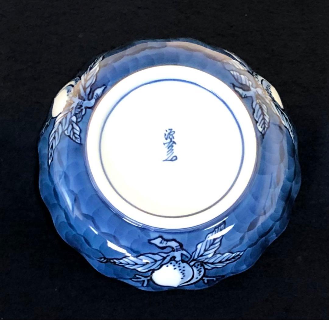 《レ》有田焼 源右衛門作 染濃桃絵 輪花 小皿5客 共箱　251201お2