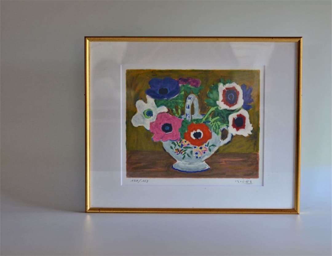 神下雄吉 アネモネ リトグラフ版画 一点物 128/153 額装