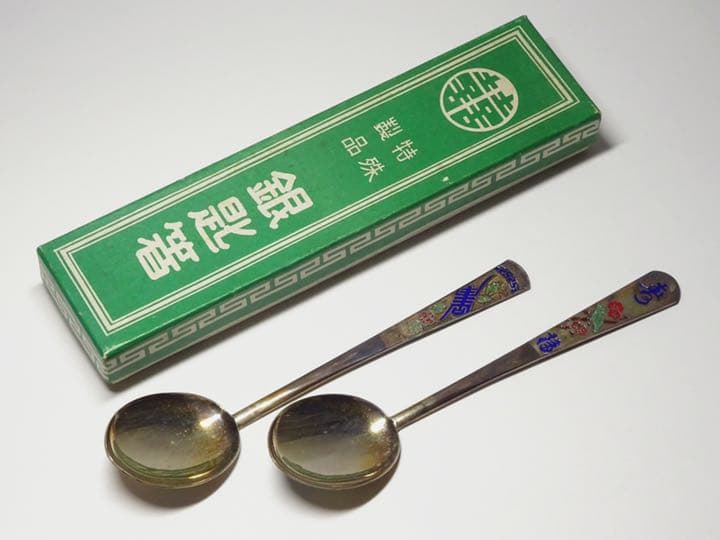 朝鮮の工芸品 銀製 七宝細工 銀匙箸2客 茶道具 箱付 李王家 朝鮮美術