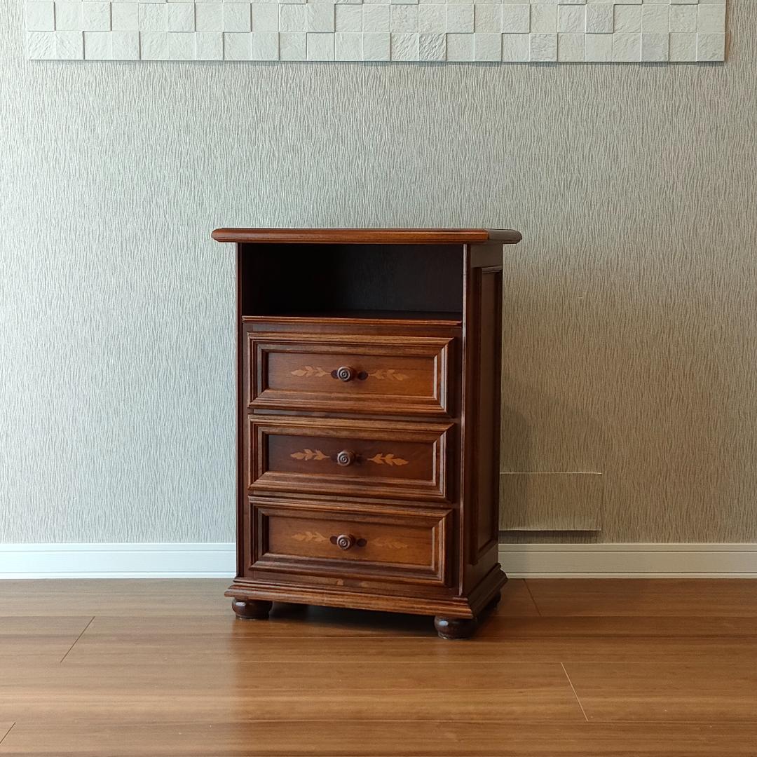 象嵌　アンティーク　キャビネット　丸脚　木製　引き出し3杯