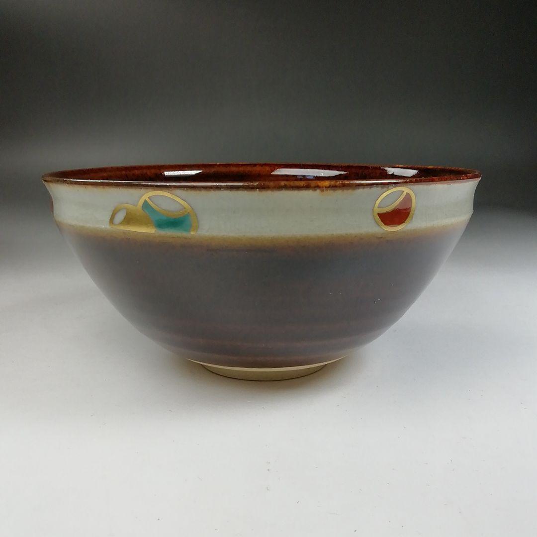 Ｗ１３５　数茶碗　五客『天目色絵つぼつぼ画』『清閑寺窯　杉田祥平 造』　共箱