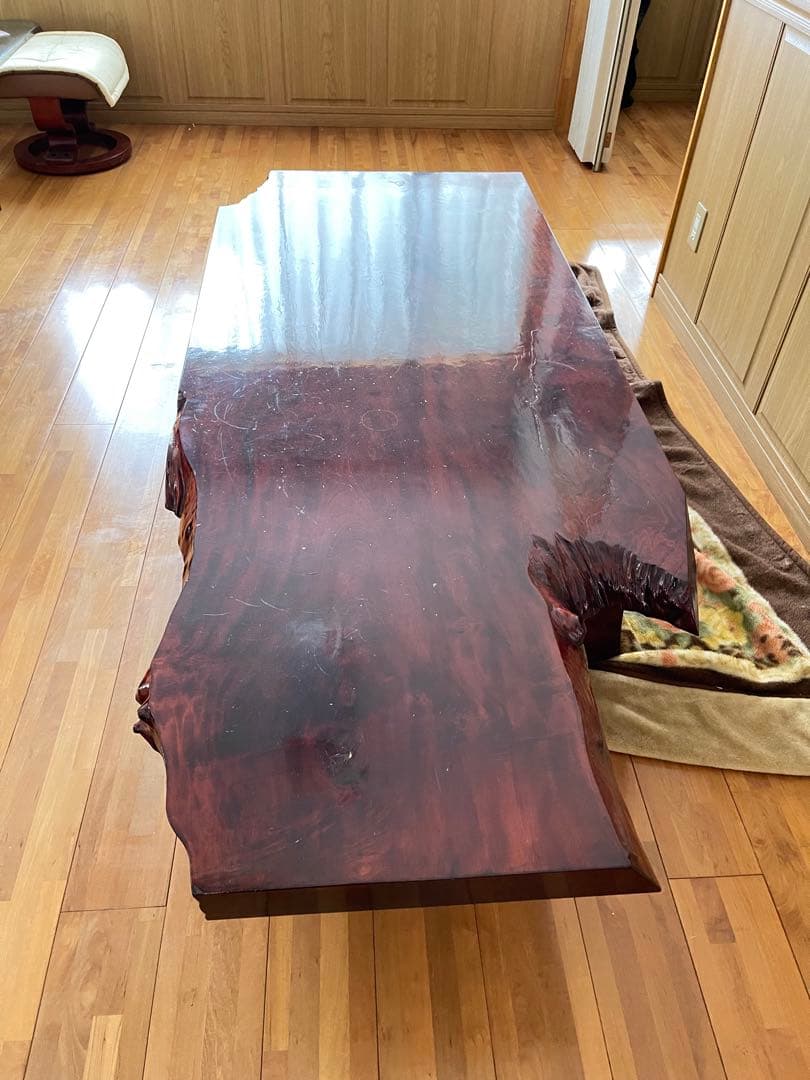 ダークレッドの木製座卓（無垢材）