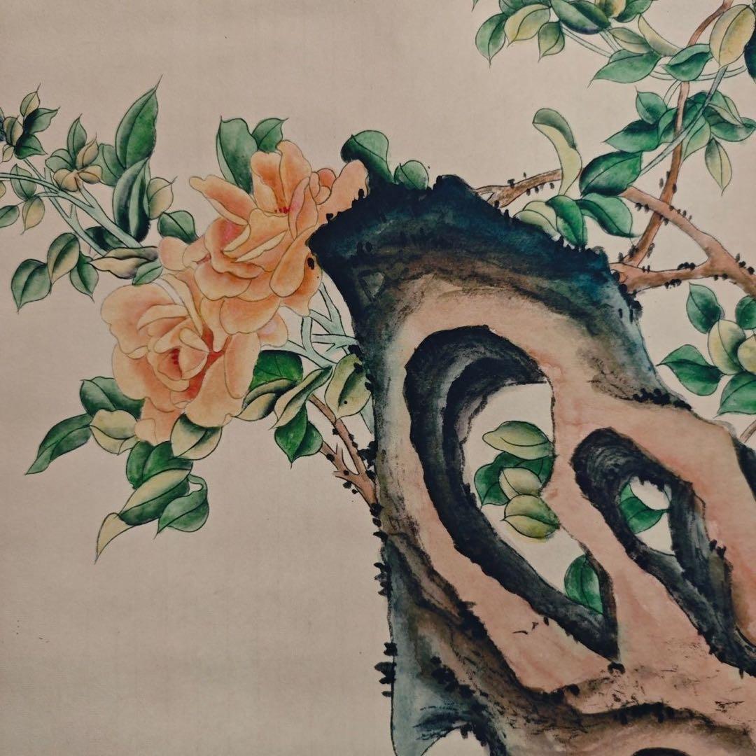 中国画 刘奎龄 双猫戯蝶図 中堂 掛け軸／防偽仕様