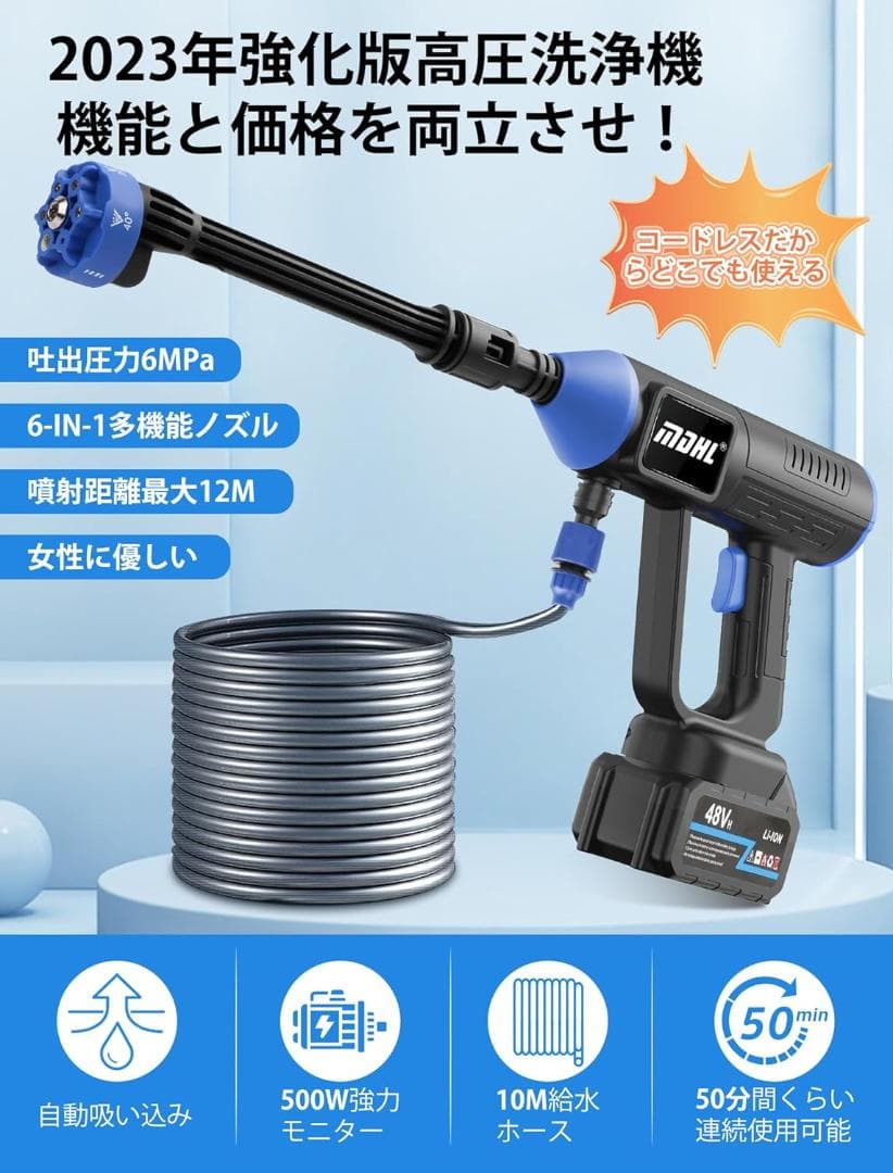 2023新たな高圧洗浄機 コードレス 水圧洗浄機