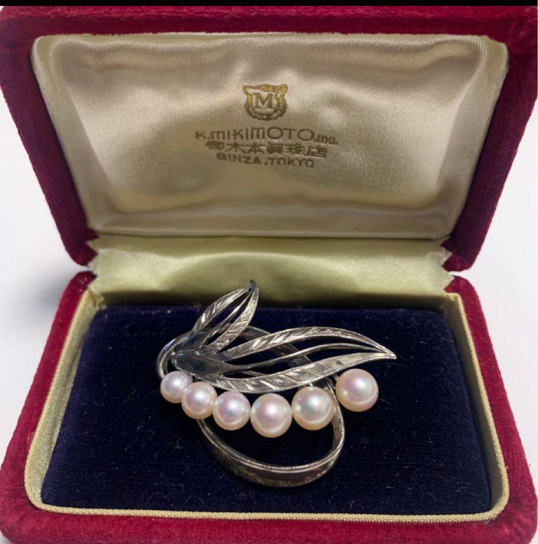 最終値下げ　ヴィンテージ　1960年代　銀座ミキモト　6珠　ブローチ　ケース付き