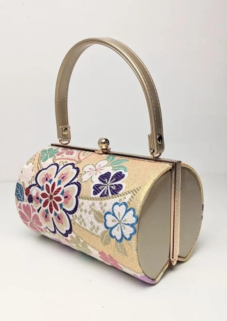 草履バッグセット 振袖用 帯地 ゴールド 桜 フリーサイズ w49-8