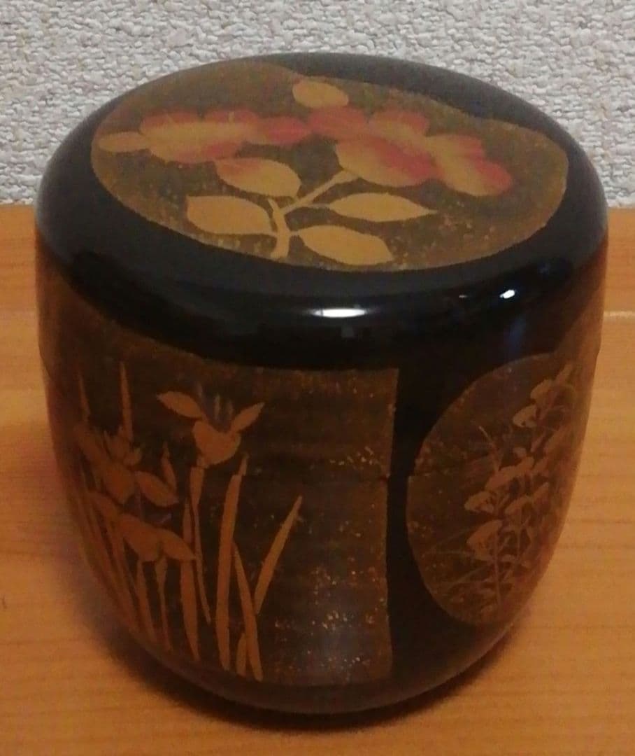 小島漆壺斎作　草花　蒔絵　棗　共箱　茶道具