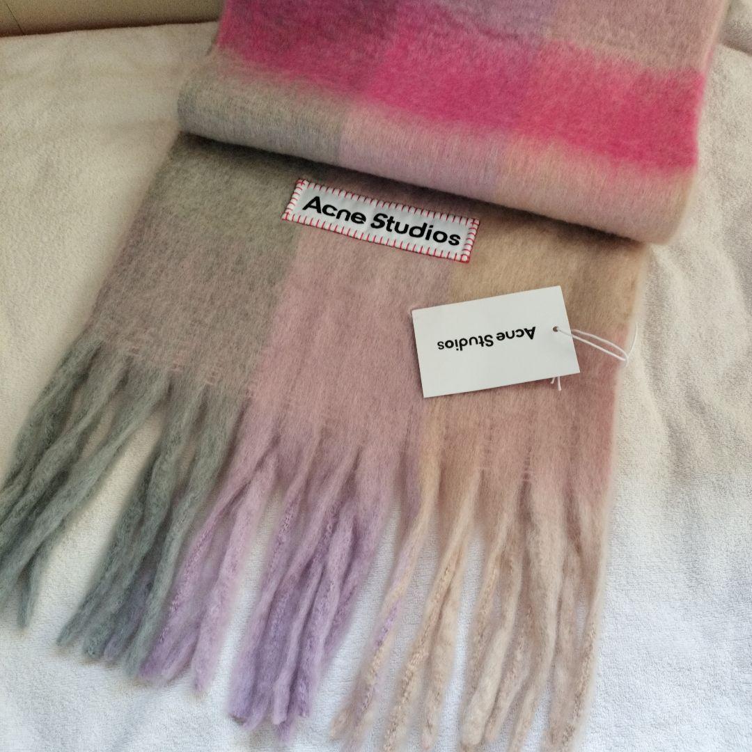 ピンク　ACNE STUDIOS　チェック柄　マフラー　スカーフ