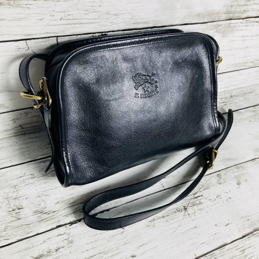 ダチリエさま専用【美品　高級感漂う黒の本革】ショルダーバッグ　バイソン刻印