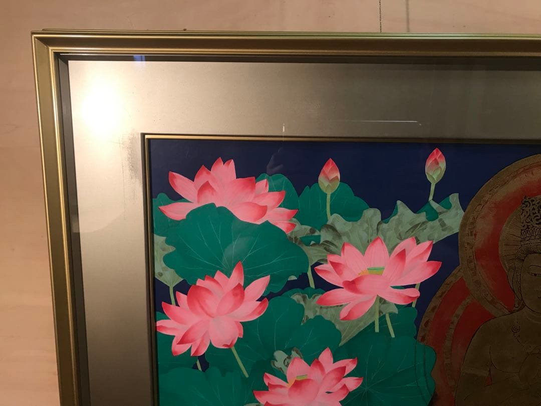 中島千波「大日如来蓮池図」リトグラフ＋エンボス技法　直筆サイン・作品証明シール有