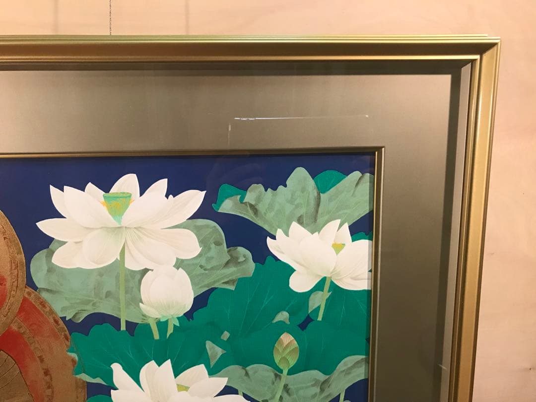 中島千波「大日如来蓮池図」リトグラフ＋エンボス技法　直筆サイン・作品証明シール有