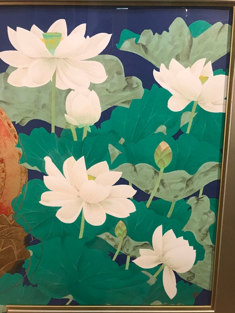 中島千波「大日如来蓮池図」リトグラフ＋エンボス技法　直筆サイン・作品証明シール有