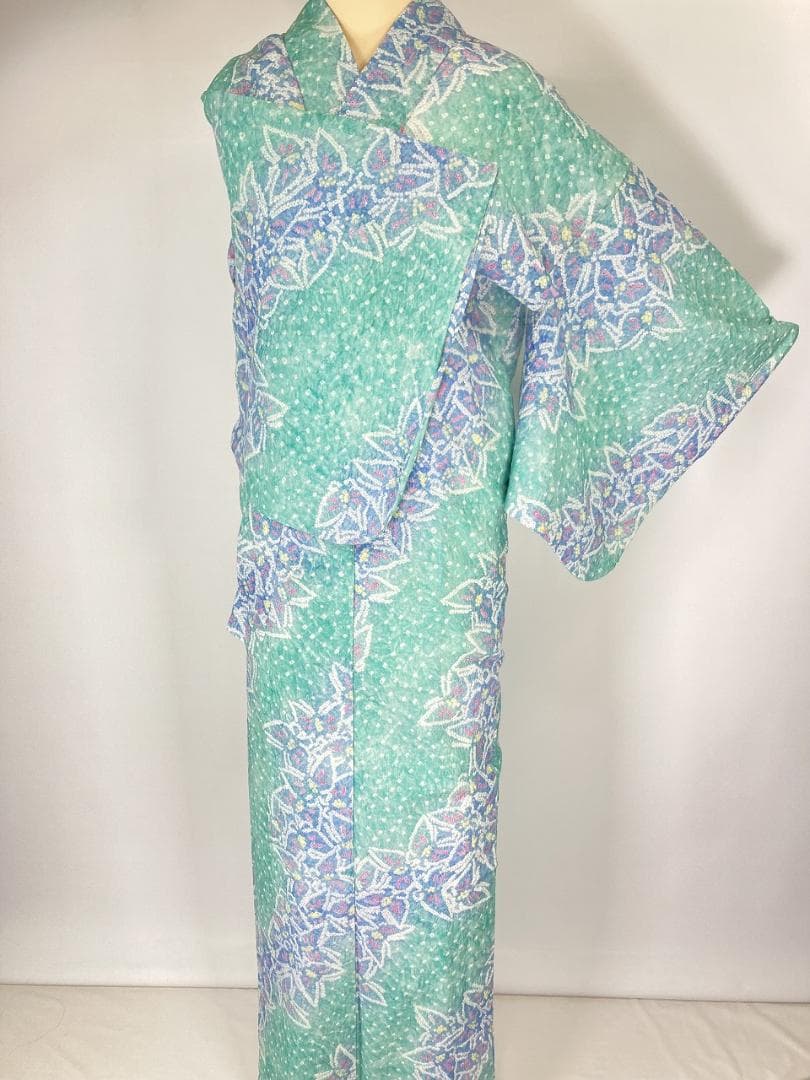 有松絞り【浴衣】蝶 綿 夏着物 黄緑 水色 赤 黄 白 パステルカラー 099